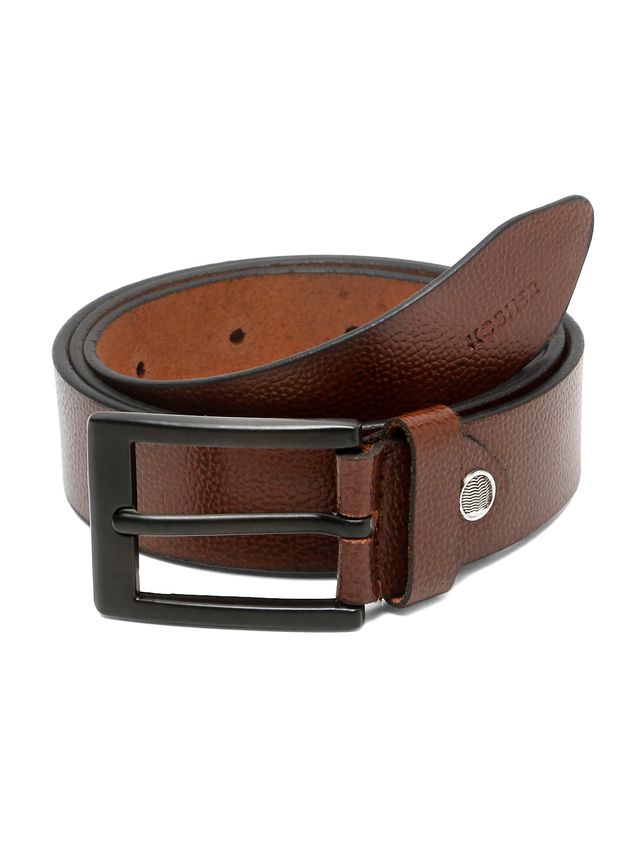 KOSHER Brown Color Men's Classic NDM Genuine Leather Belt with Matte Black Buckle