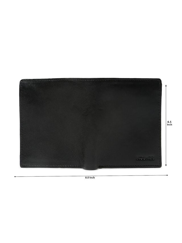 KOSHER Black Color Men's Genuine Leather Bi-Fold Wallet With Zipper Pocket And ID Window