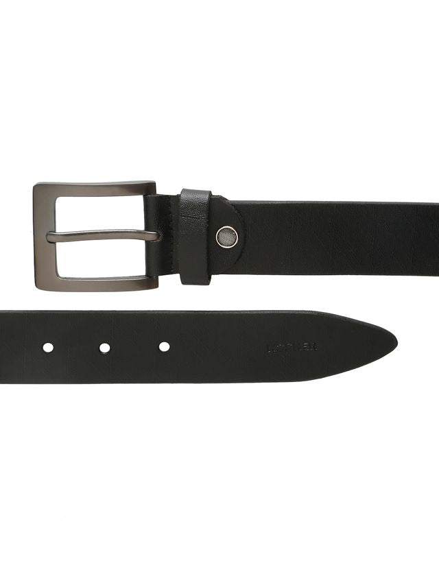 KOSHER Black Color Textured Men’s Classic Genuine Leather Belt with Antique Silver Buckle